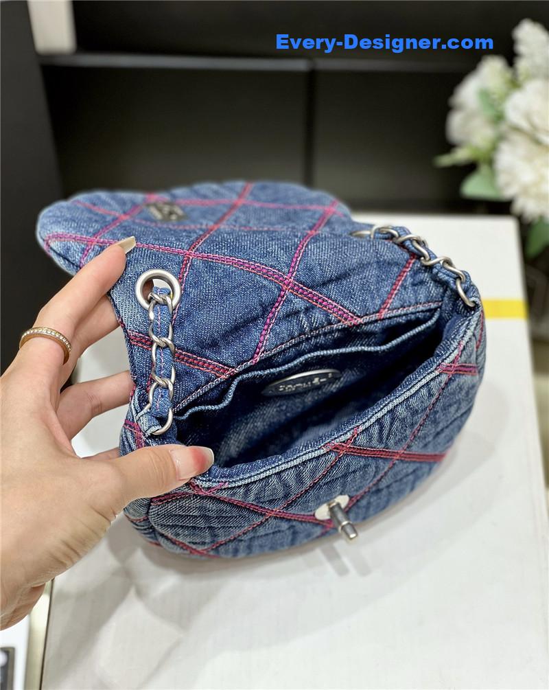 Ch**el coco beach denim mini saddle bag