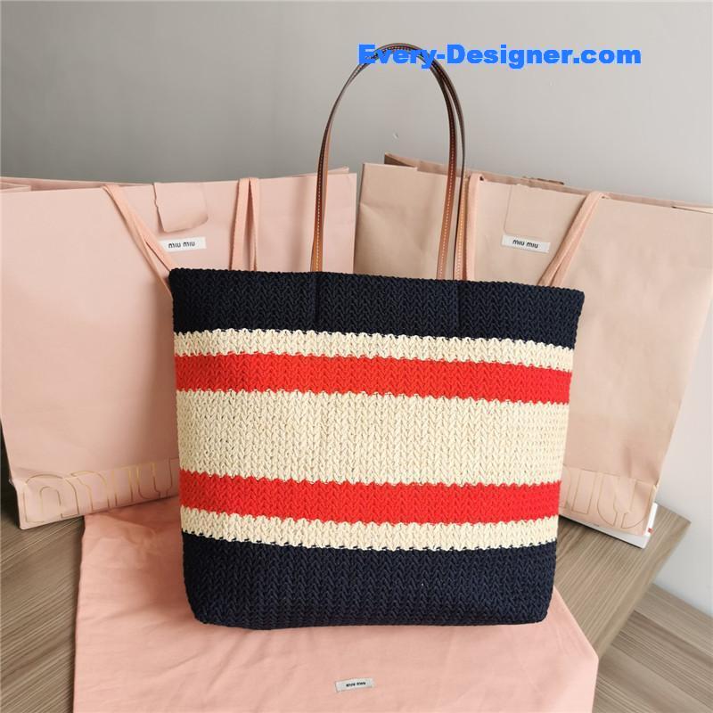 M1um1u straw woven cotton tote bag