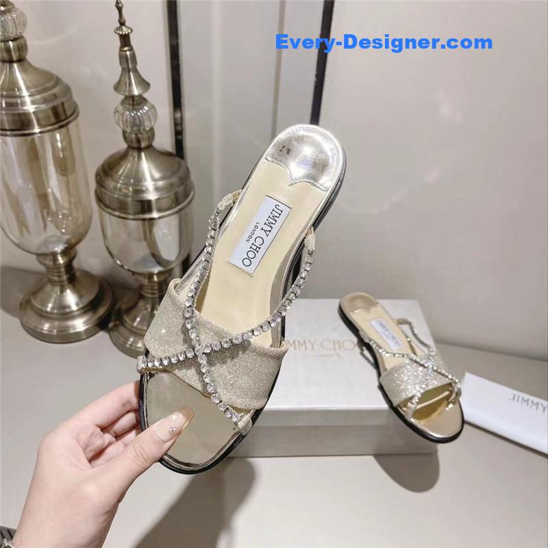 J1m*y Ch00 strappy rhinestone slides