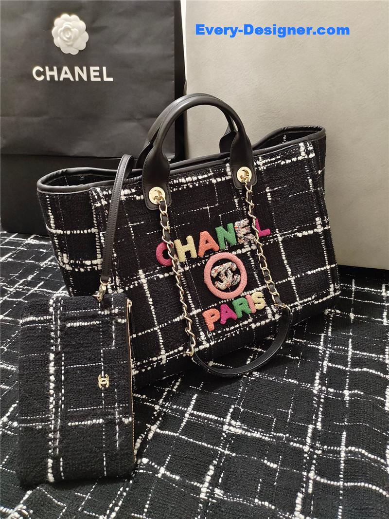 Ch**el colorful letters woolen plaid beach bag