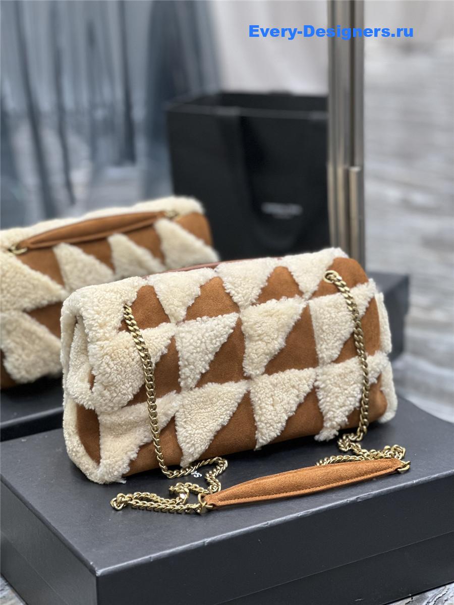 yves Sa1nt Lau*nt small jamie lambswool bag brown