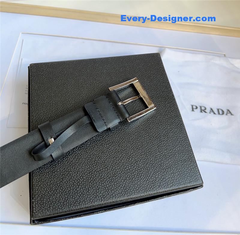 Pra*a saffiano leather triangle logo belt