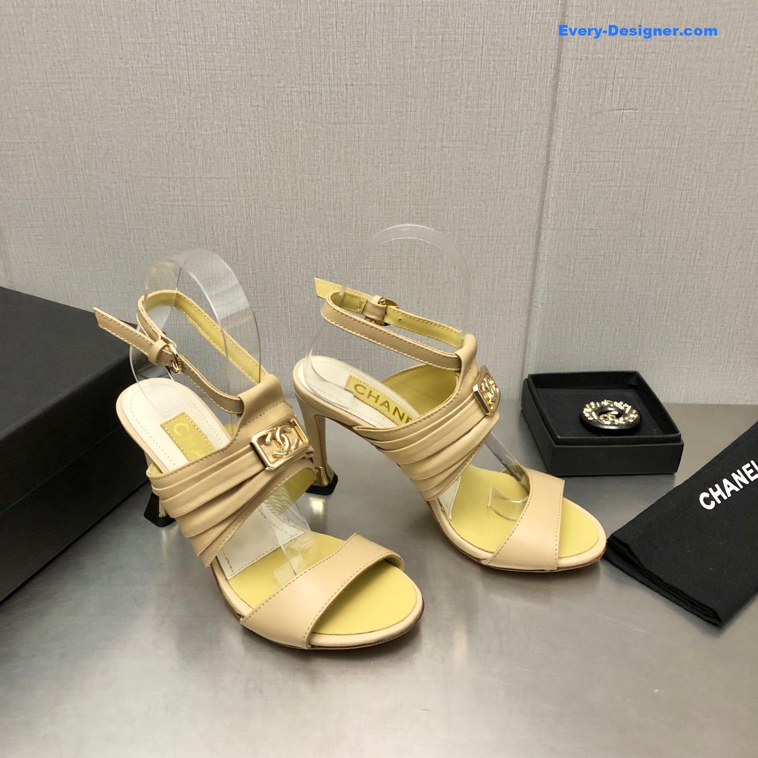 Ch**el beige leather strappy high-heeled sandals