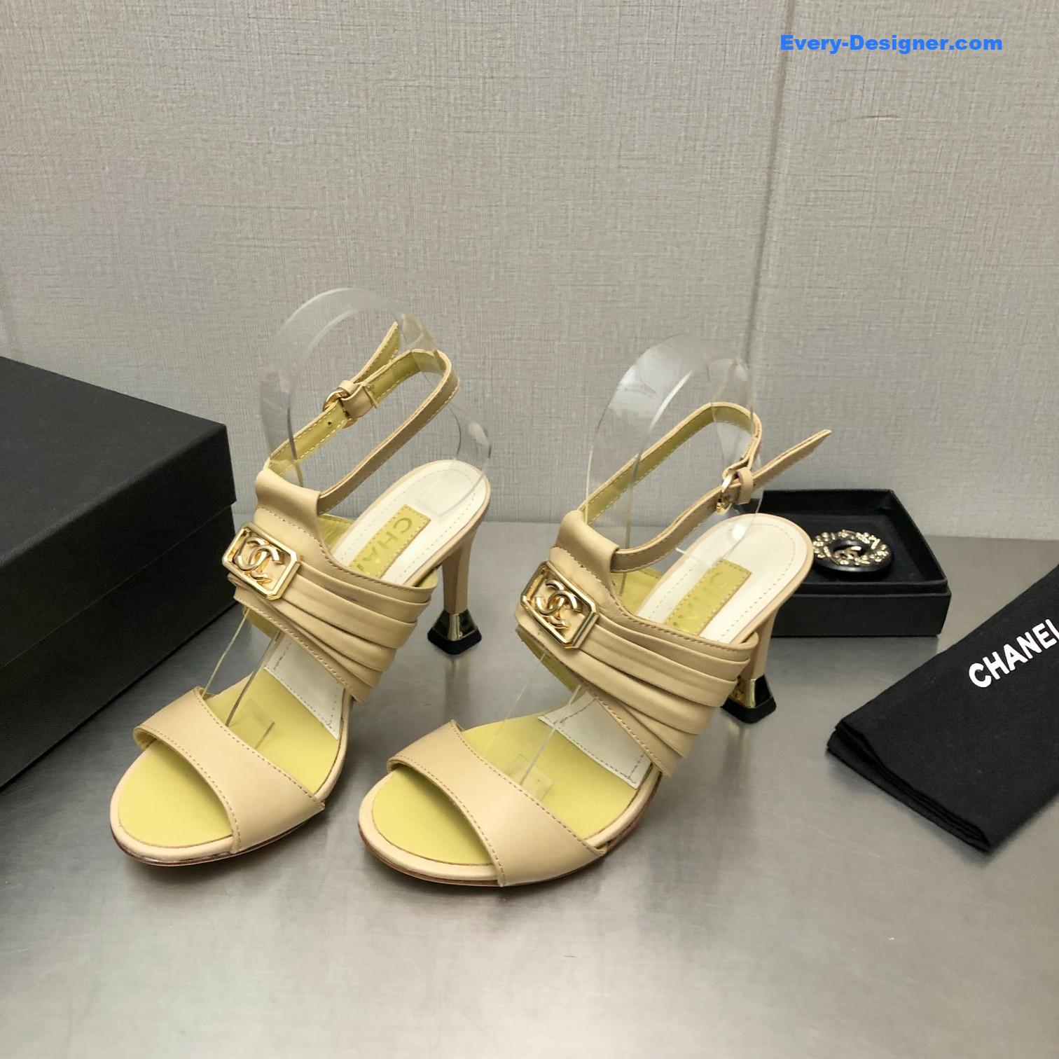 Ch**el beige leather strappy high-heeled sandals