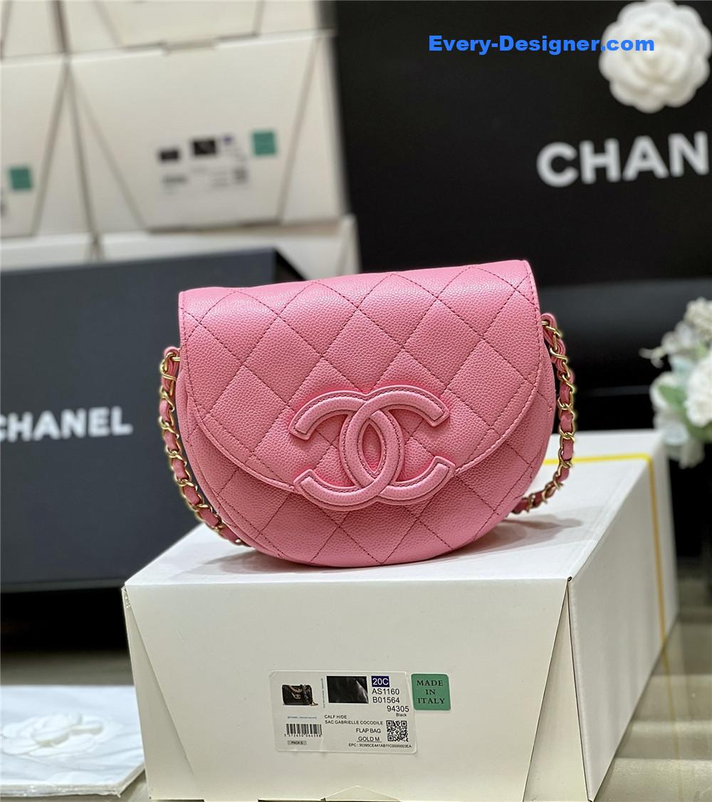 Ch**el haas lychee leather pink saddle bag