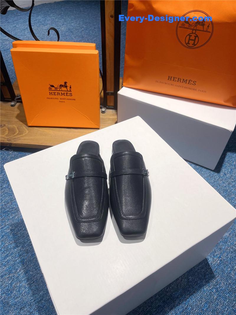 H**me5 square toe h buckle mules half slippers