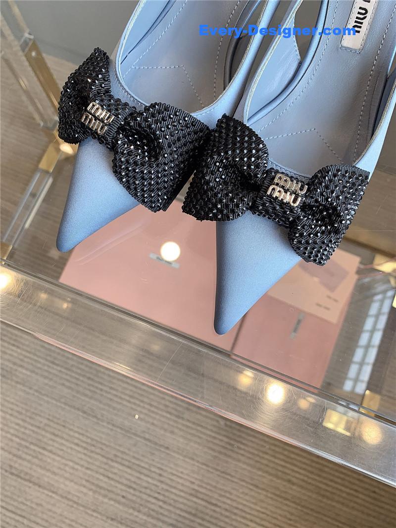 M1um1u new pointed bowknot kitten heels