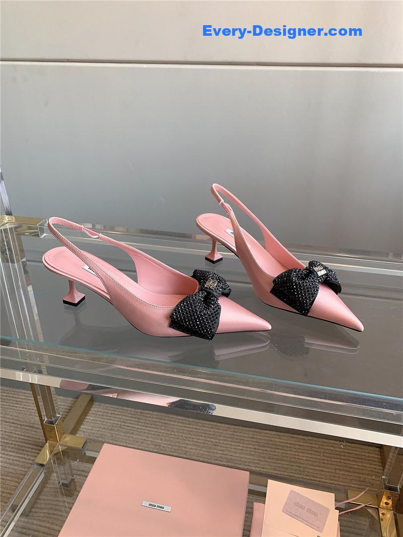 M1um1u new pointed bowknot kitten heels