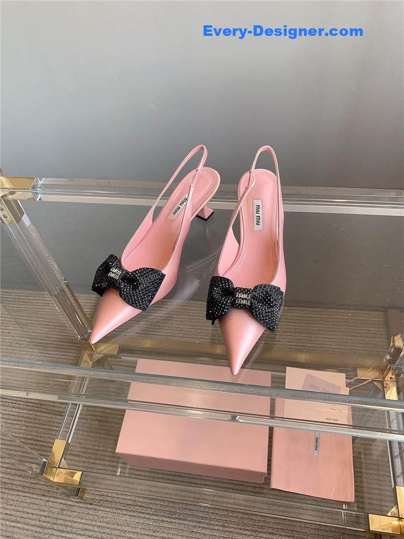 M1um1u new pointed bowknot kitten heels