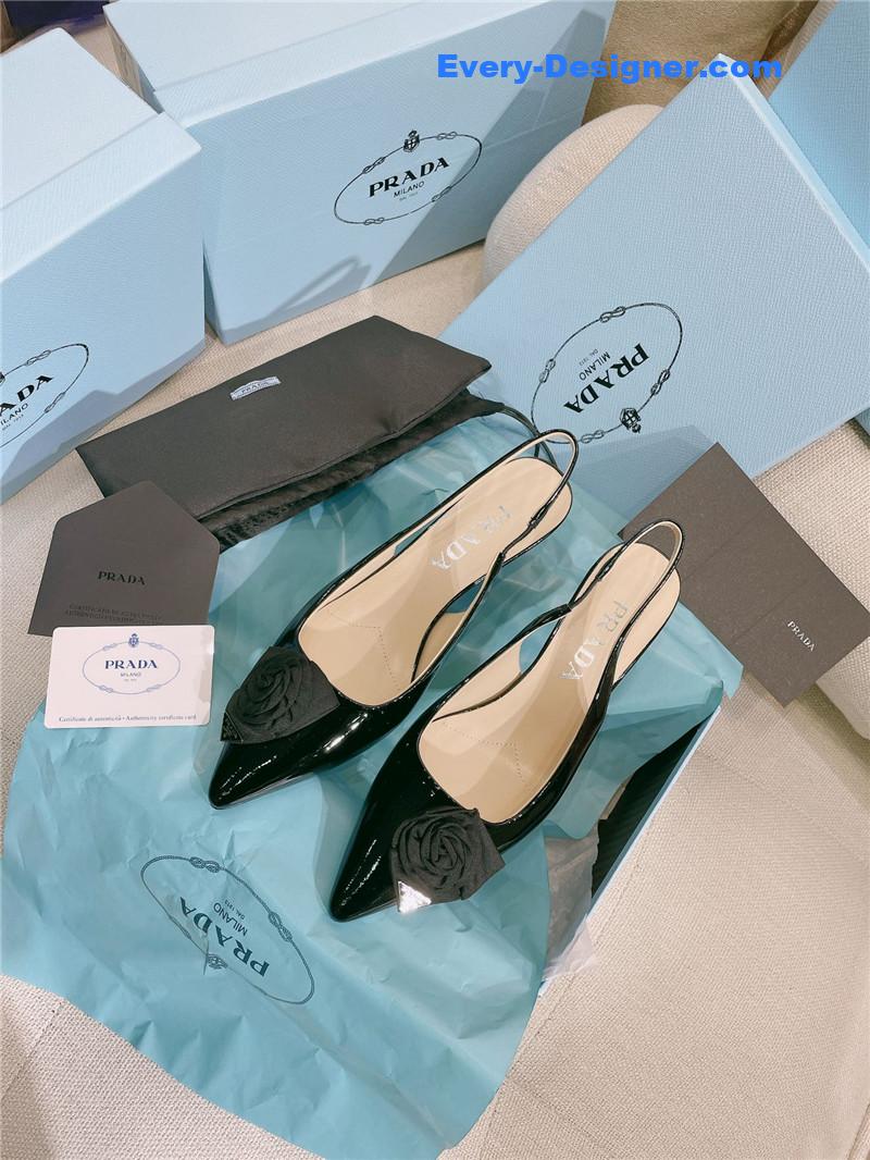 Pra*a patent leather back strap flower heel sandals