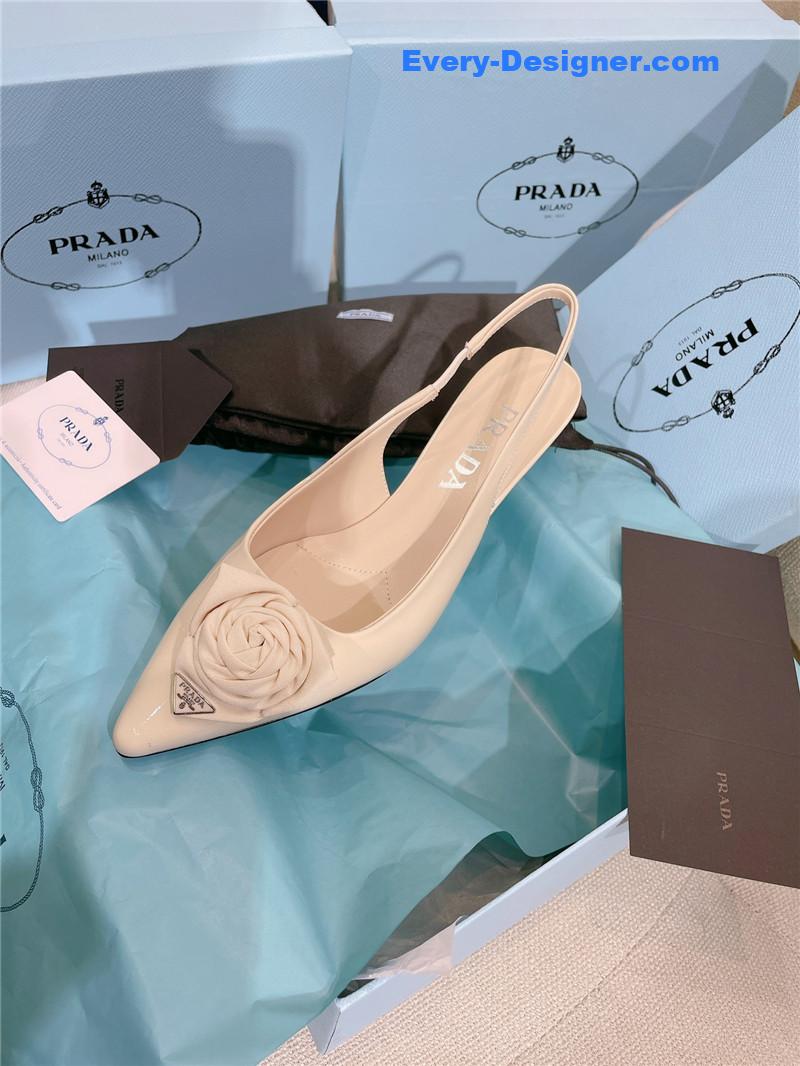 Pra*a patent leather back strap flower heel sandals