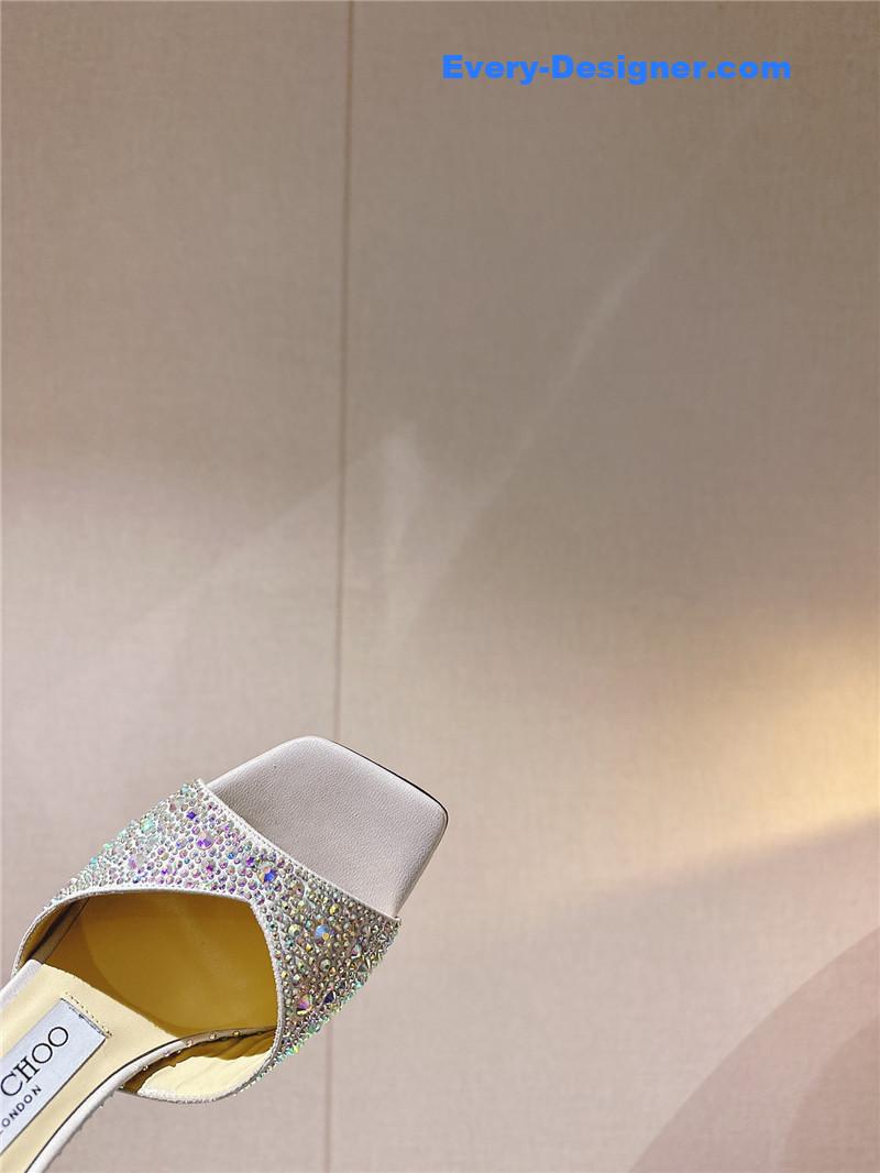 J1m*y Ch00 rhinestone chain heels