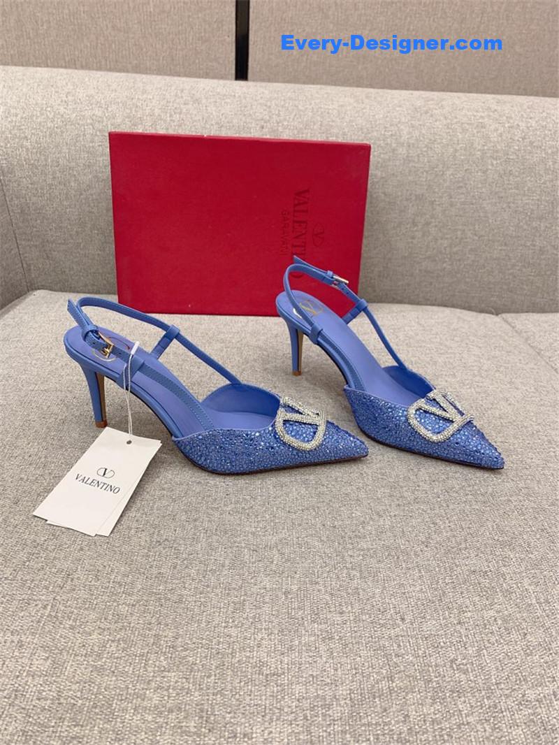 va1e*ntin0 new v buckle full D1am0nd high-heeled sandals