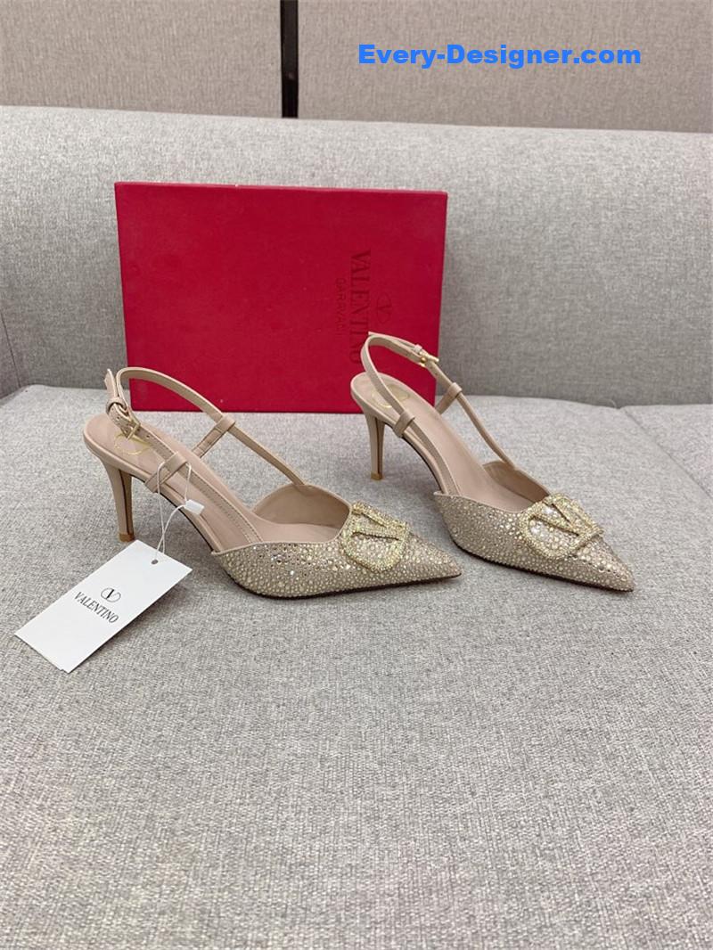 va1e*ntin0 new v buckle full D1am0nd high-heeled sandals