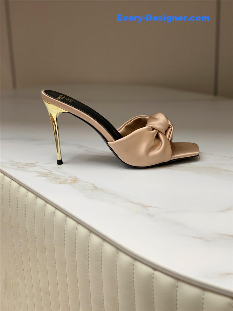 Balmain runway silk heeled slides