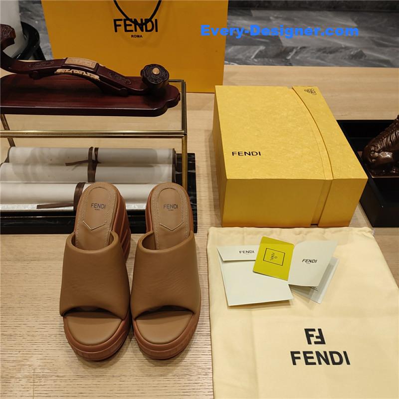 F**di tan leather wedge platform slides