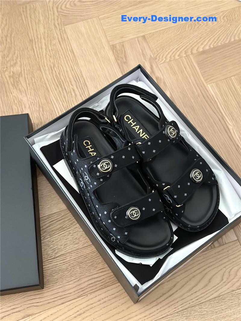 CC polka dot denim Velcro sandals