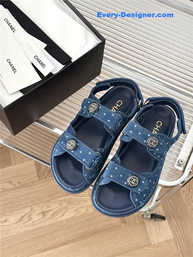 CC polka dot denim Velcro sandals