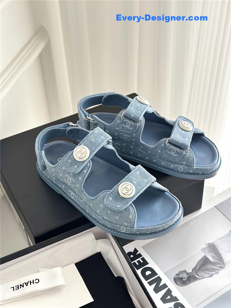 CC polka dot denim Velcro sandals