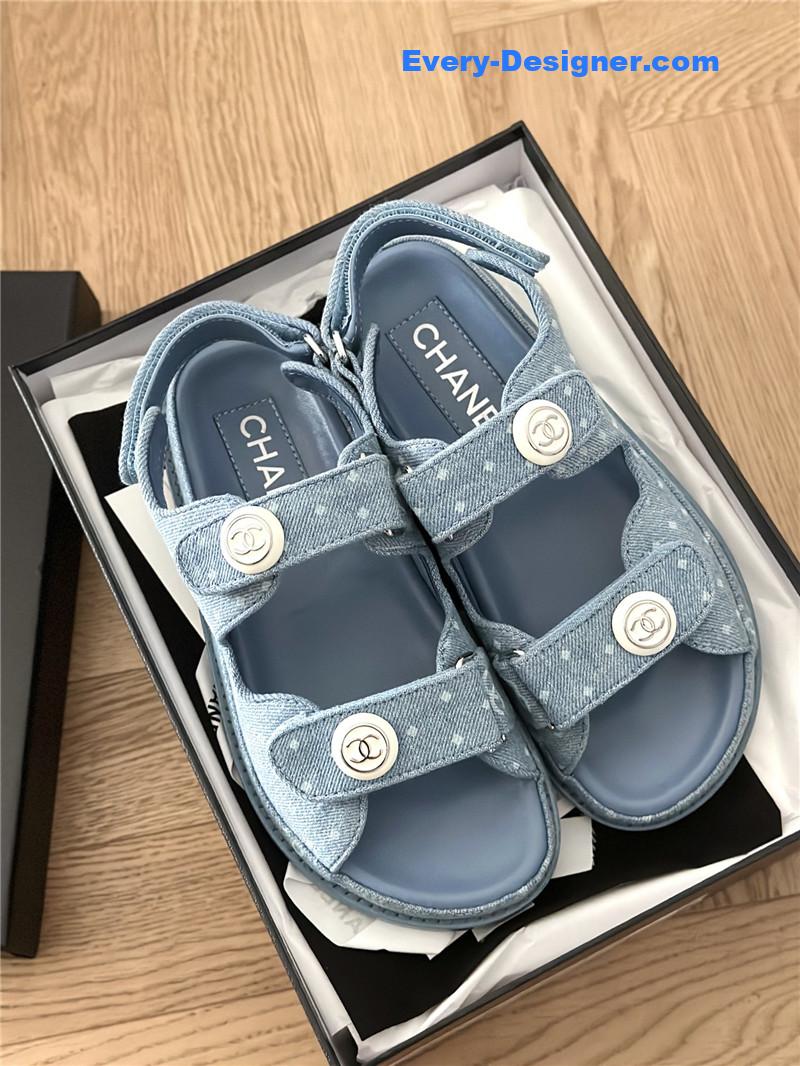 CC polka dot denim Velcro sandals