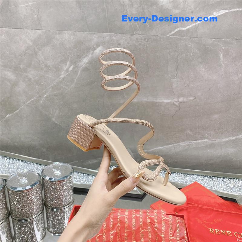rene caovilla snake crystal chunky heel sandals