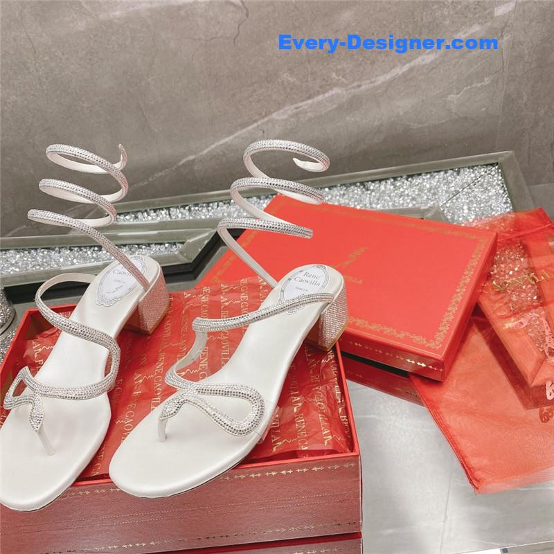 rene caovilla snake crystal chunky heel sandals