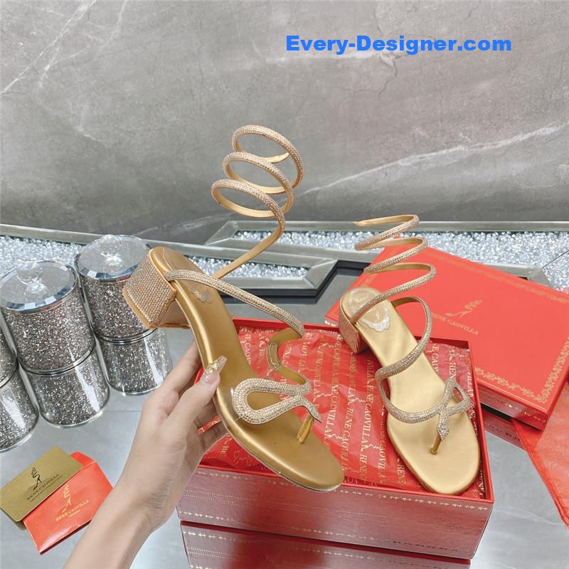rene caovilla snake crystal chunky heel sandals