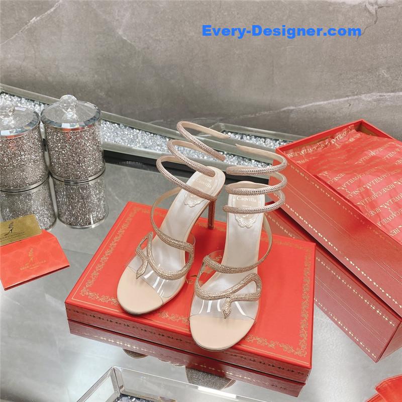 rene caovilla snake crystal high heel sandals