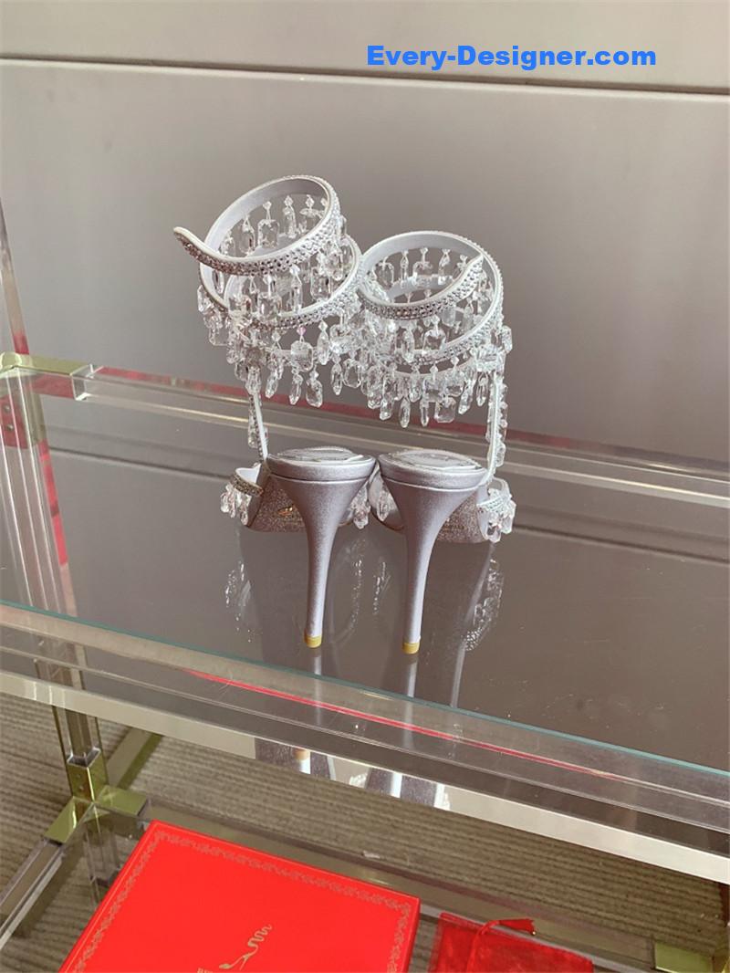 rene caovilla crystal pendant heeled sandals