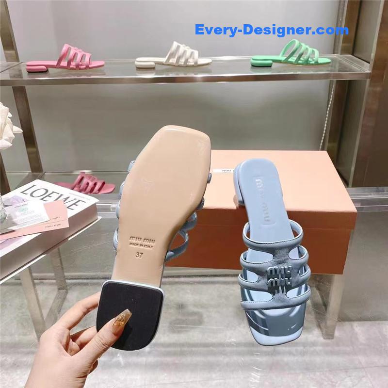 M1um1u flat lambskin sandal slippers
