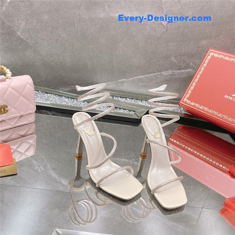 Rᴇɴᴇ Cᴀᴏᴠɪʟʟᴀ diagonal strap rhinestone inlaid sandals