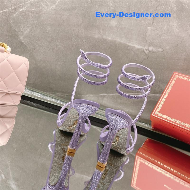 Rᴇɴᴇ Cᴀᴏᴠɪʟʟᴀ diagonal strap rhinestone inlaid sandals