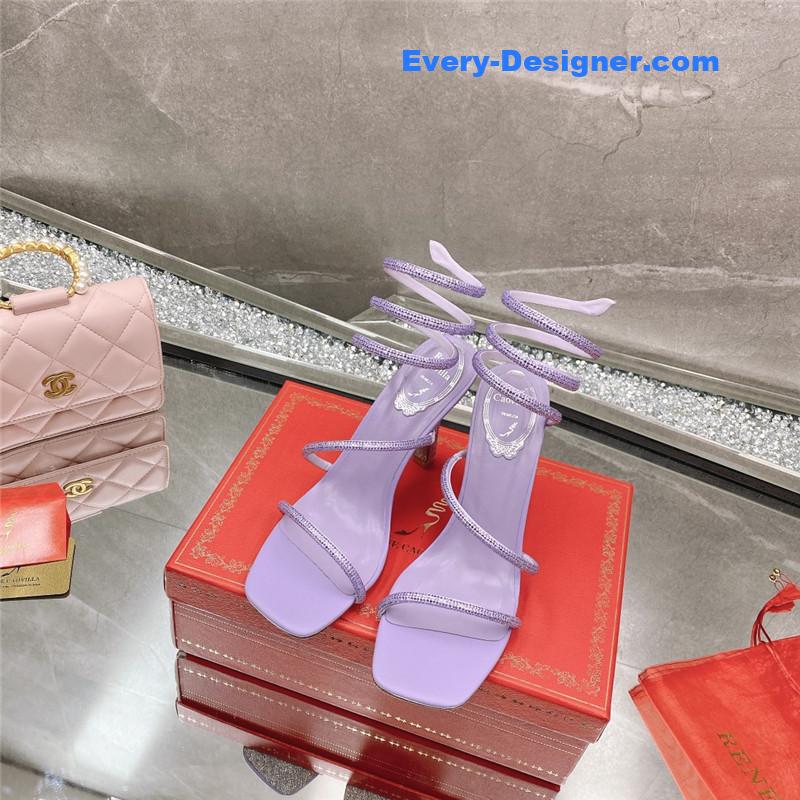 Rᴇɴᴇ Cᴀᴏᴠɪʟʟᴀ diagonal strap rhinestone inlaid sandals