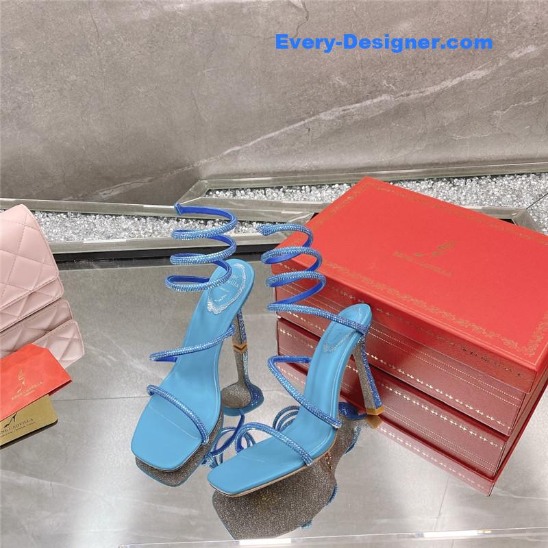 Rᴇɴᴇ Cᴀᴏᴠɪʟʟᴀ diagonal strap rhinestone inlaid sandals