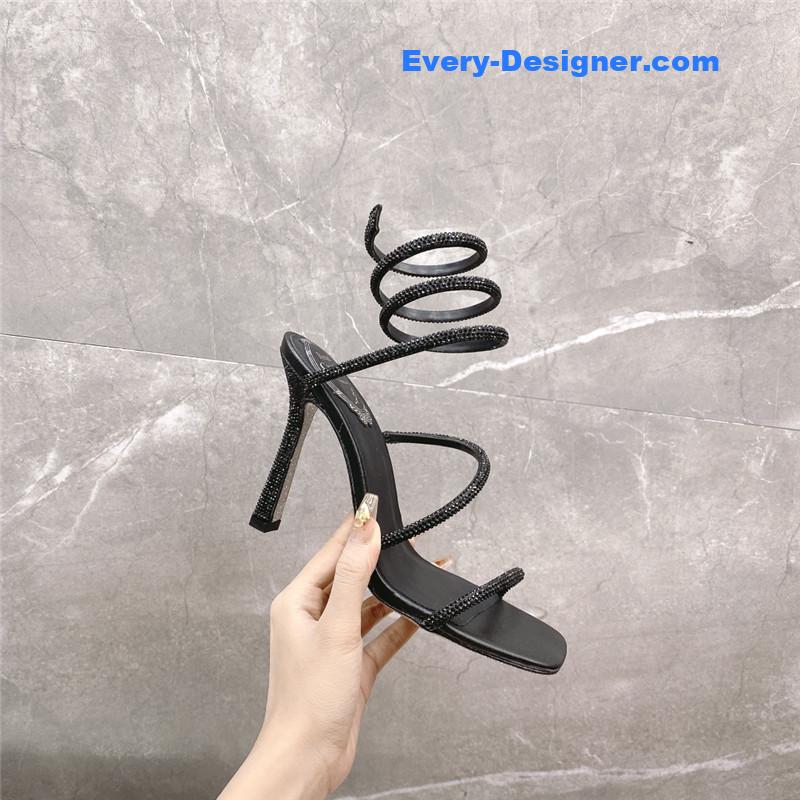 Rᴇɴᴇ Cᴀᴏᴠɪʟʟᴀ diagonal strap rhinestone inlaid sandals
