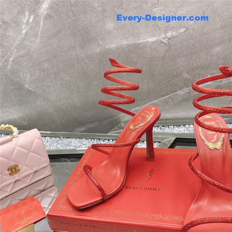 Rᴇɴᴇ Cᴀᴏᴠɪʟʟᴀ diagonal strap rhinestone inlaid sandals