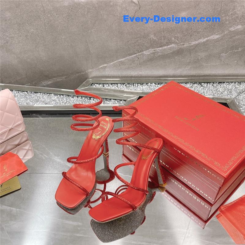 Rᴇɴᴇ Cᴀᴏᴠɪʟʟᴀ diagonal strap rhinestone inlaid sandals