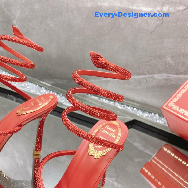 Rᴇɴᴇ Cᴀᴏᴠɪʟʟᴀ diagonal strap rhinestone inlaid sandals