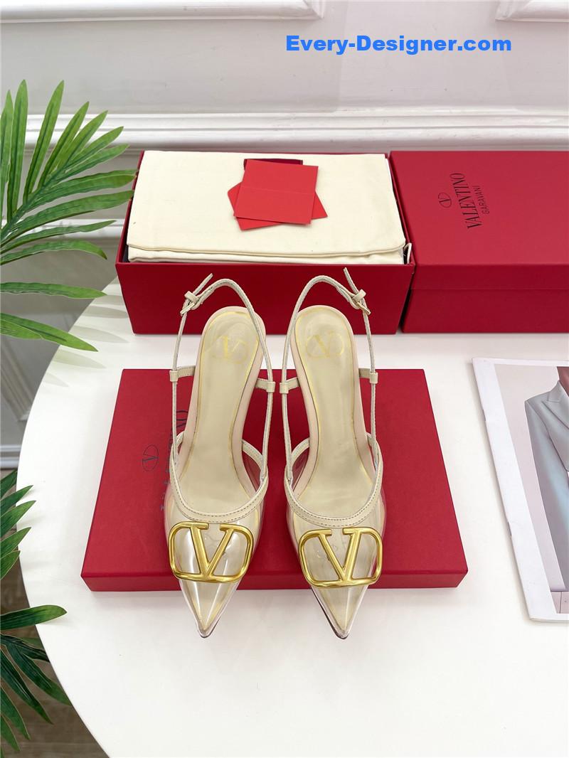 Va1e*ntin0 clear glue v buckle high heel sandals