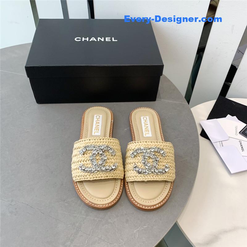 CC rhinestone double C artificial woven sandals and slippers