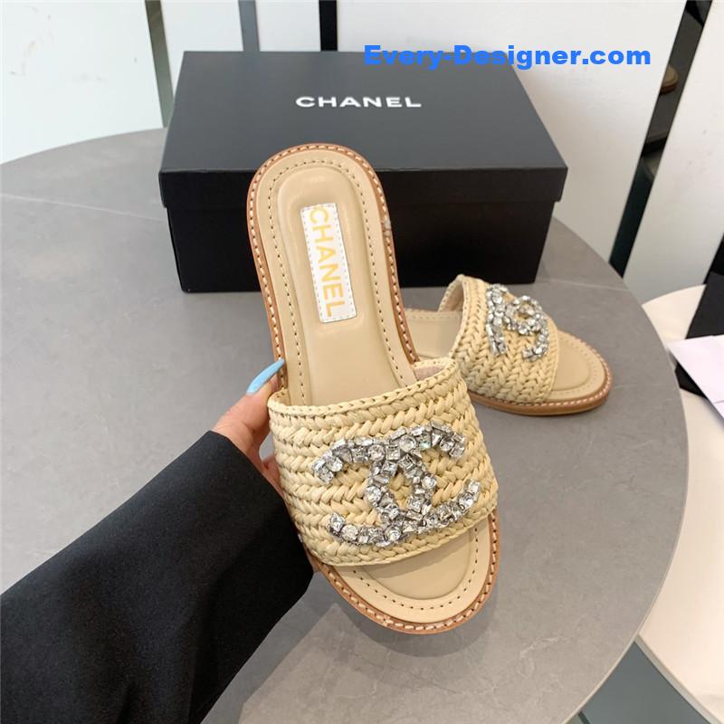 CC rhinestone double C artificial woven sandals and slippers
