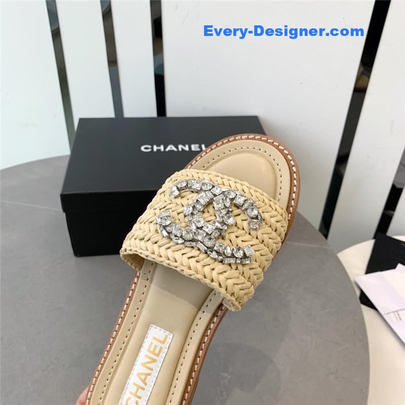 CC rhinestone double C artificial woven sandals and slippers