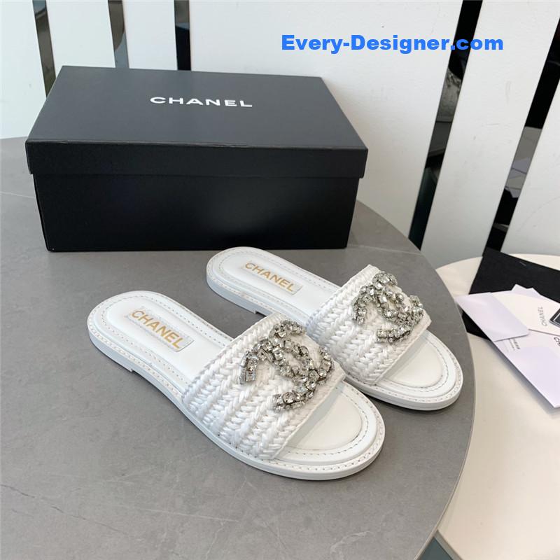 CC rhinestone double C artificial woven sandals and slippers