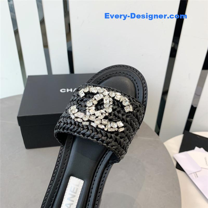 CC rhinestone double C artificial woven sandals and slippers