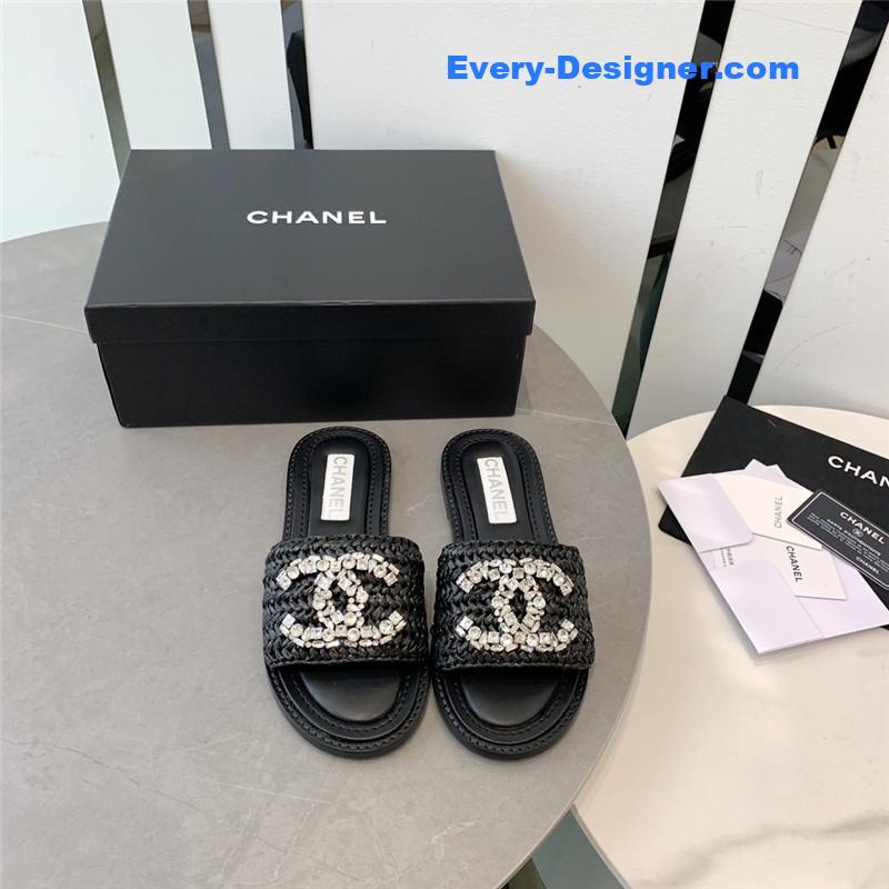 CC rhinestone double C artificial woven sandals and slippers