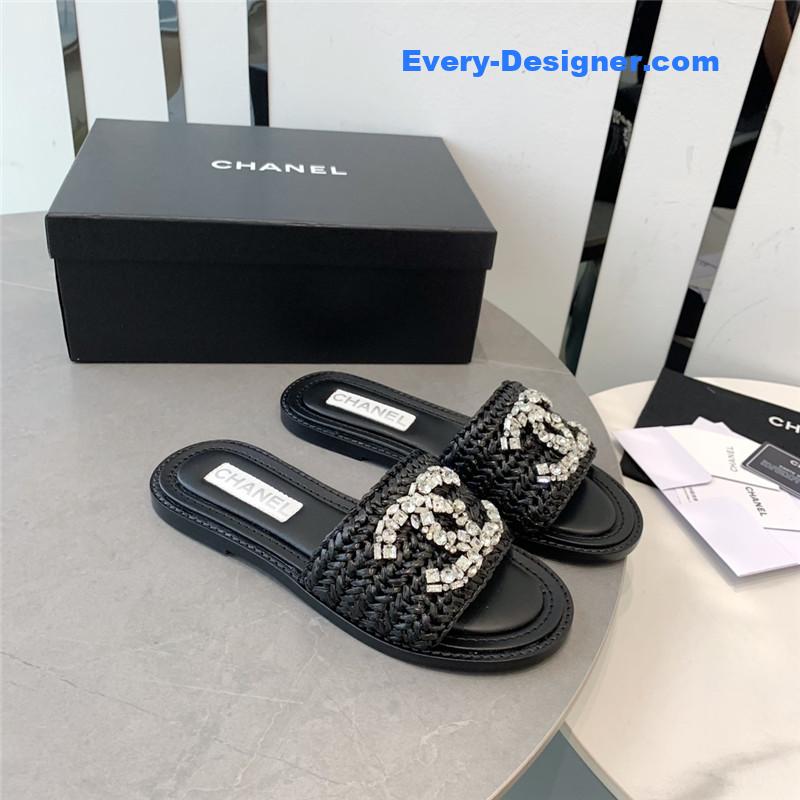 CC rhinestone double C artificial woven sandals and slippers
