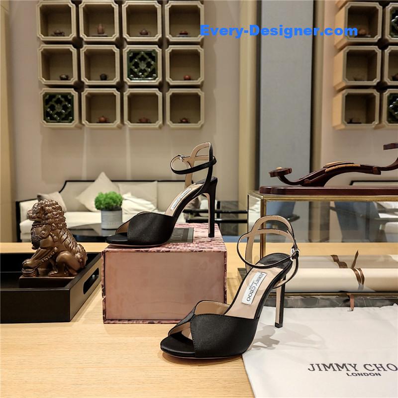 J1m*y Ch00 handmade satin panel peep-toe sandals