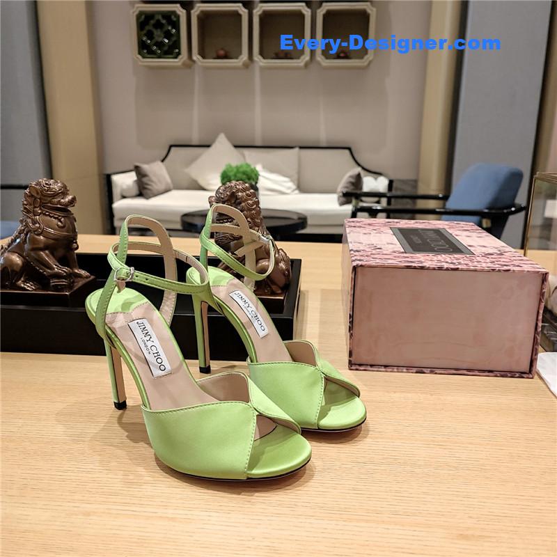 J1m*y Ch00 handmade satin panel peep-toe sandals