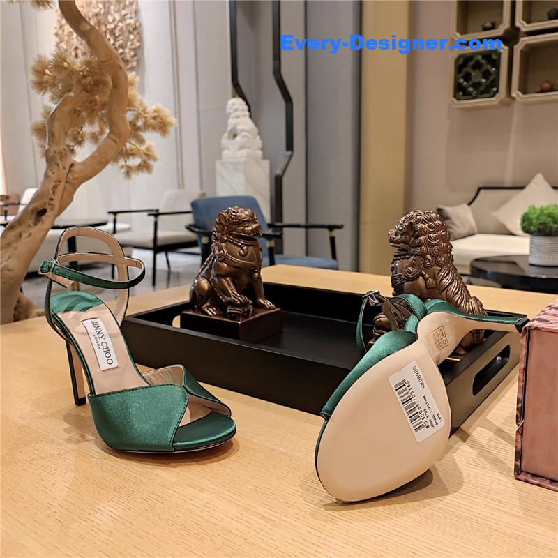 J1m*y Ch00 handmade satin panel peep-toe sandals
