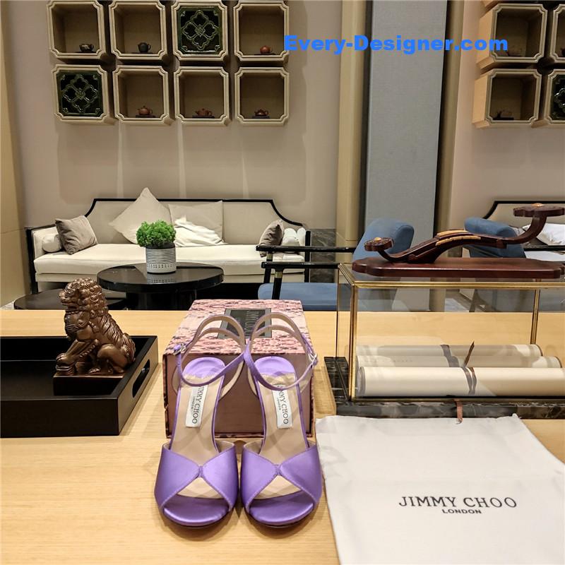 J1m*y Ch00 handmade satin panel peep-toe sandals